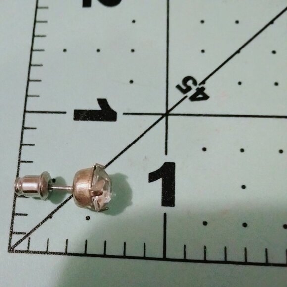 Crystal Stud Earrings Faux Silver Setting Simulated Diamond - Picture 4 of 6